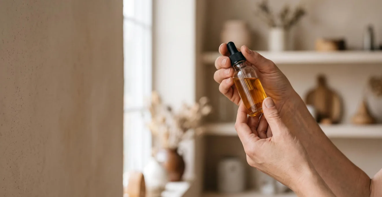 Gros plan sur des mains examinant attentivement un flacon d'e-liquide à la lumière naturelle pour en décrypter la composition