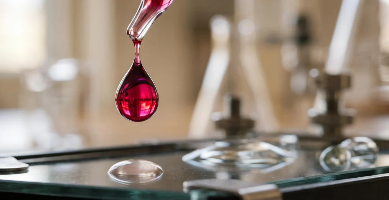 Gros plan artistique d'une goutte de liquide aromatique intensément colorée symbolisant l'amplification d'un arôme par un exhausteur de goût