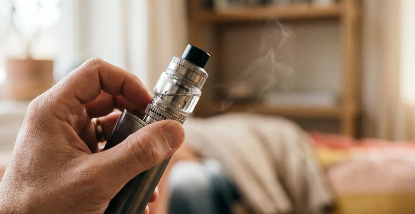 Main ajustant la bague d'airflow d'un clearomiseur de cigarette électronique pour régler le tirage aérien