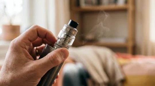 Main ajustant la bague d'airflow d'un clearomiseur de cigarette électronique pour régler le tirage aérien