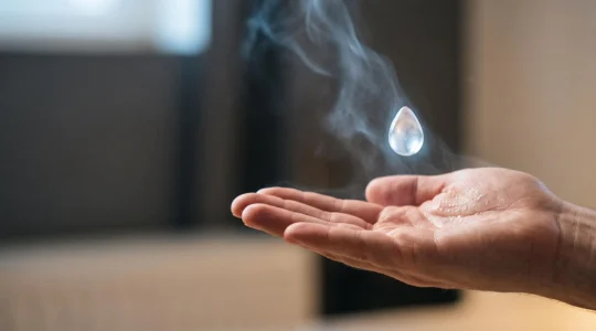 Gros plan artistique évoquant la sensation de fraîcheur intense d'une vape à la menthe glaciale, sans texte ni logo visible